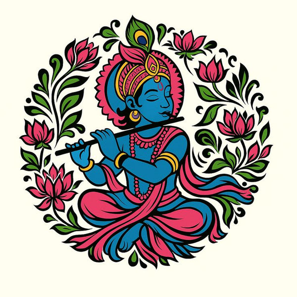 Krishna in floral frame